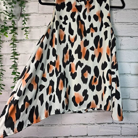 PEACH LOVE HALTER FLOWY TOP WHITE WITH LEOPARD PRINT LINED SIZE SM - Picture 7 of 7